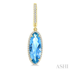 16X6 MM Evoque Gemstones Oval Shape Blue Topaz and 3/8 Ctw Round Cut Diamond Semi-Precious Earrings in 14K Yellow Gold