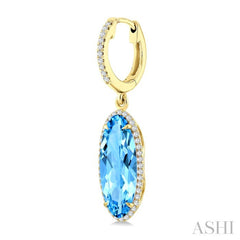 16X6 MM Evoque Gemstones Oval Shape Blue Topaz and 3/8 Ctw Round Cut Diamond Semi-Precious Earrings in 14K Yellow Gold