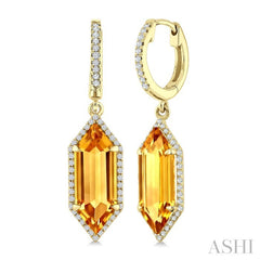 16X6 MM Evoque Gemstones Hexagon Shape Citrine and 3/8 Ctw Round Cut Diamond Semi-Precious Earrings in 14K Yellow Gold