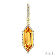 16X6 MM Evoque Gemstones Hexagon Shape Citrine and 3/8 Ctw Round Cut Diamond Semi-Precious Earrings in 14K Yellow Gold