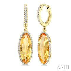 16X6 MM Evoque Gemstones Oval Shape Citrine and 3/8 Ctw Round Cut Diamond Semi-Precious Earrings in 14K Yellow Gold