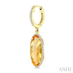 16X6 MM Evoque Gemstones Oval Shape Citrine and 3/8 Ctw Round Cut Diamond Semi-Precious Earrings in 14K Yellow Gold