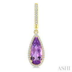 14X6 MM Evoque Gemstones Pear Shape Amethyst and 1/3 Ctw Round Cut Diamond Semi-Precious Earrings in 14K Yellow Gold