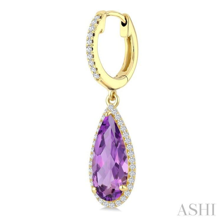 14X6 MM Evoque Gemstones Pear Shape Amethyst and 1/3 Ctw Round Cut Diamond Semi-Precious Earrings in 14K Yellow Gold