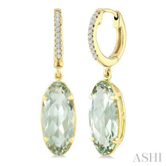 14X6 MM Evoque Gemstones Oval Shape Green Amethyst and 1/10 Ctw Round Cut Diamond Semi-Precious Earrings in 14K Yellow Gold
