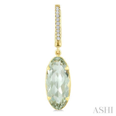 14X6 MM Evoque Gemstones Oval Shape Green Amethyst and 1/10 Ctw Round Cut Diamond Semi-Precious Earrings in 14K Yellow Gold
