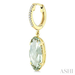 14X6 MM Evoque Gemstones Oval Shape Green Amethyst and 1/10 Ctw Round Cut Diamond Semi-Precious Earrings in 14K Yellow Gold