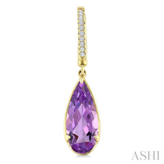 12X5 MM Evoque Gemstones Pear Shape Amethyst and 1/10 Ctw Round Cut Diamond Semi-Precious Earrings in 10K Yellow Gold
