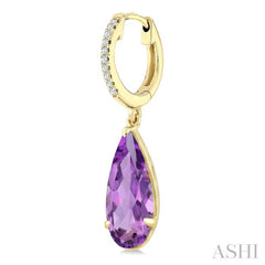12X5 MM Evoque Gemstones Pear Shape Amethyst and 1/10 Ctw Round Cut Diamond Semi-Precious Earrings in 10K Yellow Gold