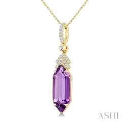 16X6 MM Evoque Gemstones Hexagon Shape Amethyst and 1/10 Ctw Round Cut Diamond Semi-Precious Pendant With Chain in 10K Yellow Gold