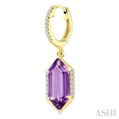 12X5 MM Evoque Gemstones Hexagon Shape Amethyst and 1/5 Ctw Round Cut Diamond Semi-Precious Earrings in 10K Yellow Gold