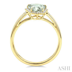 16X7 MM Evoque Gemstone Shield Shape Green Amethyst and 1/6 Ctw Round Cut Diamond Semi-Precious Ring in 10K Yellow Gold