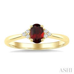 1/20 Ctw Oval Cut 6X4 MM Garnet and Round Cut Diamond semi-precious Ring in 10K Yellow Gold