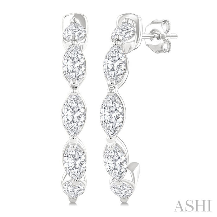 3/4 Ctw Marquise Cut Diamond Fashion Half Hoop Earrings in 14K White Gold