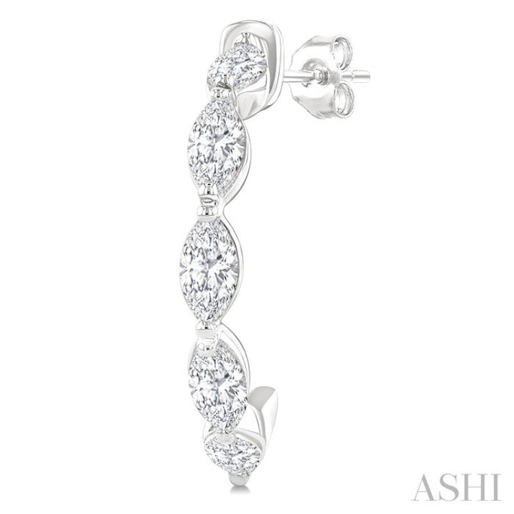 3/4 Ctw Marquise Cut Diamond Fashion Half Hoop Earrings in 14K White Gold