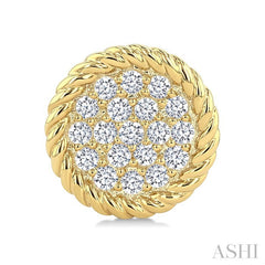 1/5 Ctw Round Cut Diamond Rope Border Circle Motif Fashion Stud Earrings in 10K Yellow Gold
