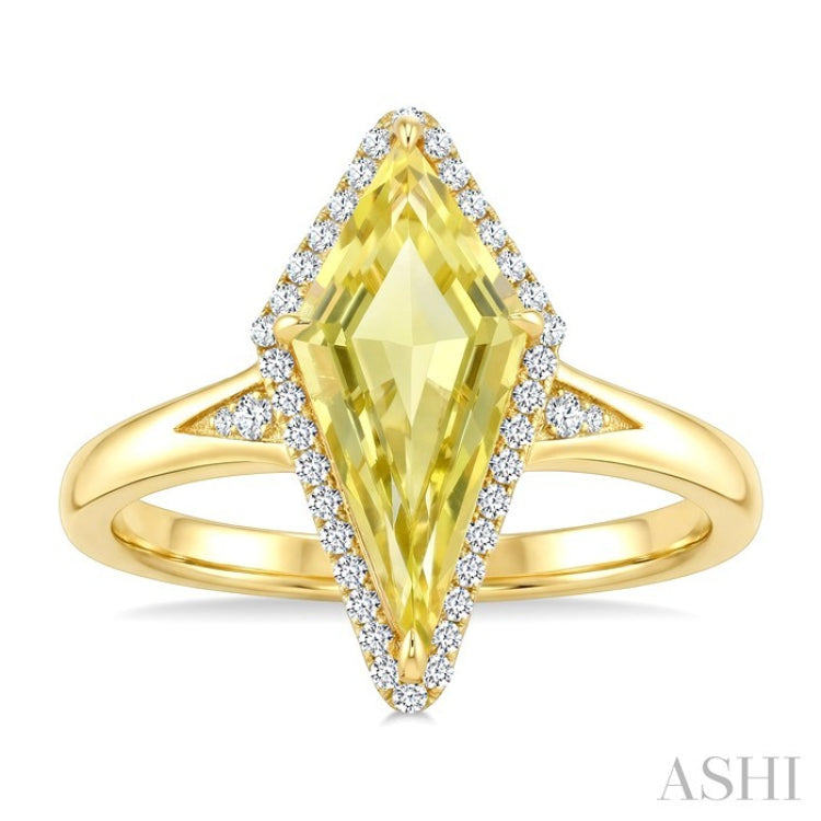 16X7 MM Evoque Gemstones Kite Shape Lemon Quartz and 1/6 Ctw Round Cut Diamond Semi-Precious Ring in 10K Yellow Gold
