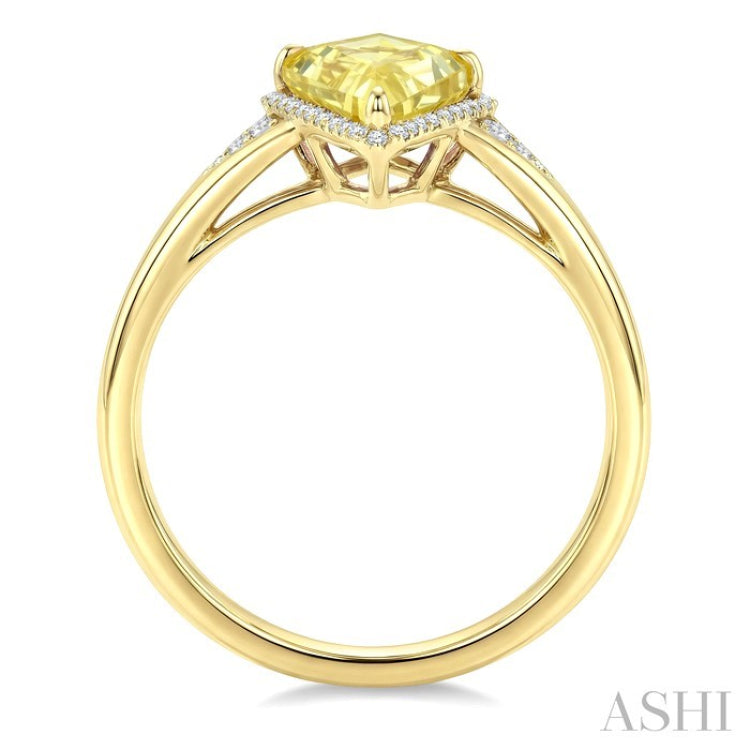16X7 MM Evoque Gemstones Kite Shape Lemon Quartz and 1/6 Ctw Round Cut Diamond Semi-Precious Ring in 10K Yellow Gold
