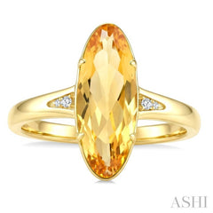 16X6 MM Evoque Gemstone Oval Shape Citrine and 1/50 Ctw Round Cut Diamond Semi-Precious Ring in 10K Yellow Gold