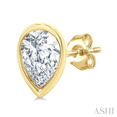 1/5 Ctw Petite Bezel Set Pear Cut Diamond Fashion Stud Earrings in 14K Yellow Gold