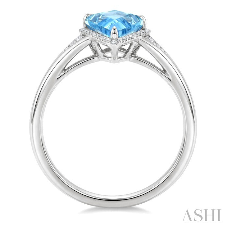 16X7 MM Evoque Gemstones Kite Shape Blue Topaz and 1/6 Ctw Round Cut Diamond Semi-Precious Ring in 10K White Gold