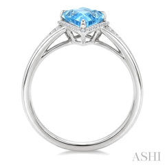 16X7 MM Evoque Gemstones Kite Shape Blue Topaz and 1/6 Ctw Round Cut Diamond Semi-Precious Ring in 10K White Gold