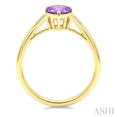 16X6 MM Evoque Gemstones Pear Shape Amethyst and 1/50 Ctw Round Cut Diamond Semi-Precious Ring in 10K Yellow Gold