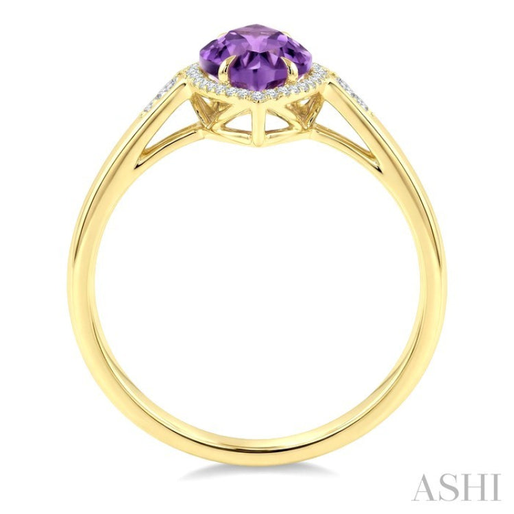 16X7 MM Evoque Gemstones Marquise Shape Amethyst and 1/6 Ctw Round Cut Diamond Semi-Precious Ring in 10K Yellow Gold
