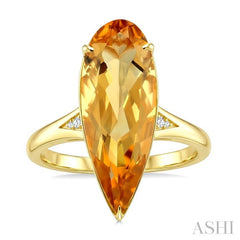 22X8 MM Evoque Gemstone Pear Shape Citrine and 1/50 Ctw Round Cut Diamond Semi-Precious Ring in 14K Yellow Gold