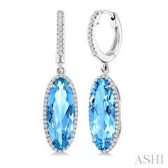 16X6 MM Evoque Gemstones Oval Shape Blue Topaz and 3/8 Ctw Round Cut Diamond Semi-Precious Earrings in 14K White Gold