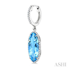 16X6 MM Evoque Gemstones Oval Shape Blue Topaz and 3/8 Ctw Round Cut Diamond Semi-Precious Earrings in 14K White Gold