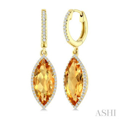 16X7 MM Evoque Gemstones Marquise Shape Citrine and 3/8 Ctw Round Cut Diamond Semi-Precious Earrings in 14K Yellow Gold