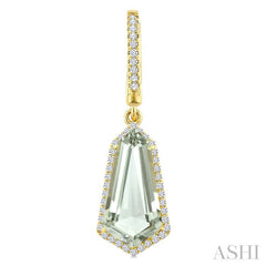 14X7 MM Evoque Gemstones Shield Shape Green Amethyst and 3/8 Ctw Round Cut Diamond Semi-Precious Earrings in 14K Yellow Gold