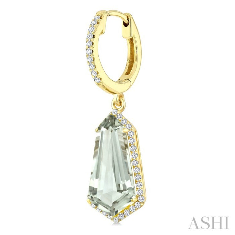 14X7 MM Evoque Gemstones Shield Shape Green Amethyst and 3/8 Ctw Round Cut Diamond Semi-Precious Earrings in 14K Yellow Gold