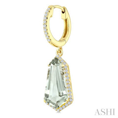 14X7 MM Evoque Gemstones Shield Shape Green Amethyst and 3/8 Ctw Round Cut Diamond Semi-Precious Earrings in 14K Yellow Gold