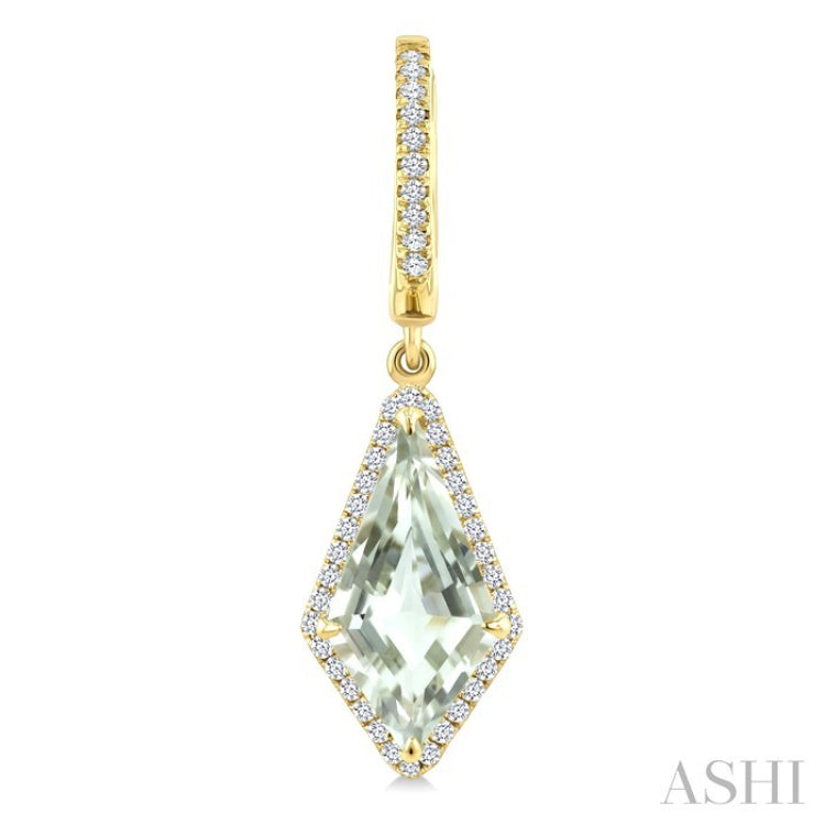 14X7 MM Evoque Gemstones Kite Shape Green Amethyst and 1/3 Ctw Round Cut Diamond Semi-Precious Earrings in 14K Yellow Gold