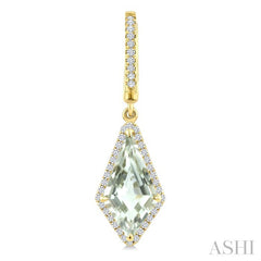 14X7 MM Evoque Gemstones Kite Shape Green Amethyst and 1/3 Ctw Round Cut Diamond Semi-Precious Earrings in 14K Yellow Gold