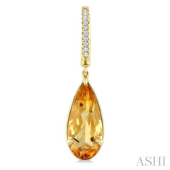 14X6 MM Evoque Gemstones Pear Shape Citrine and 1/10 Ctw Round Cut Diamond Semi-Precious Earrings in 14K Yellow Gold
