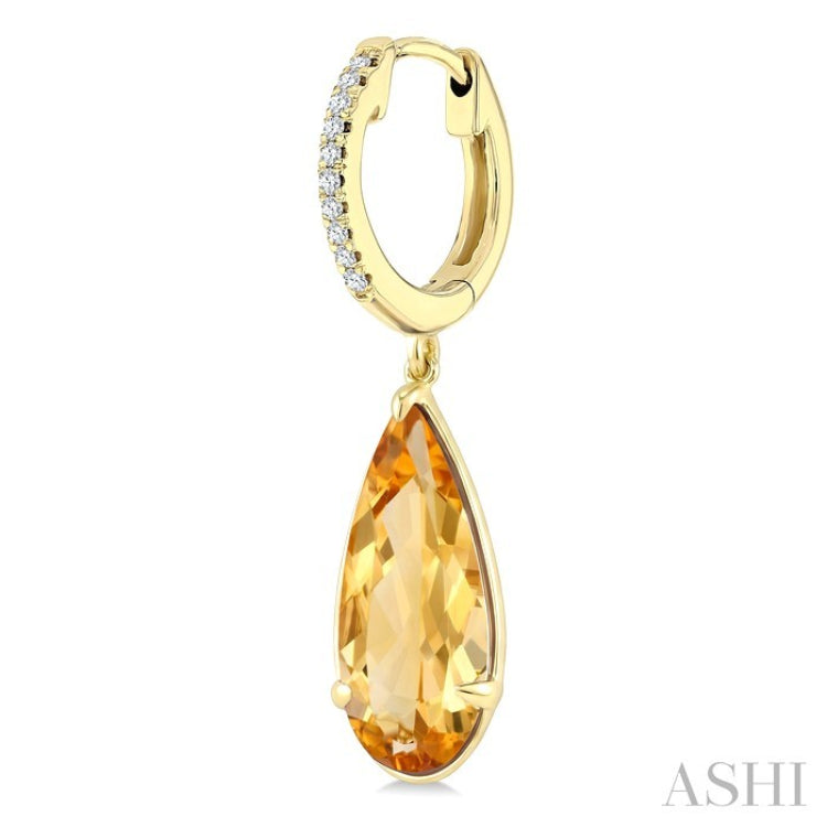 14X6 MM Evoque Gemstones Pear Shape Citrine and 1/10 Ctw Round Cut Diamond Semi-Precious Earrings in 14K Yellow Gold