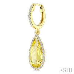 12X5 MM Evoque Gemstones Pear Shape Lemon Quartz and 1/3 Ctw Round Cut Diamond Semi-Precious Earrings in 10K Yellow Gold