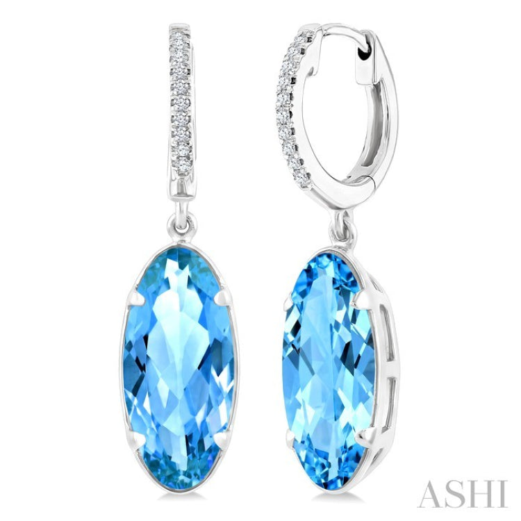 12X5 MM Evoque Gemstones Oval Shape Blue Topaz and 1/10 Ctw Round Cut Diamond Semi-Precious Earrings in 10K White Gold