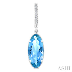 12X5 MM Evoque Gemstones Oval Shape Blue Topaz and 1/10 Ctw Round Cut Diamond Semi-Precious Earrings in 10K White Gold