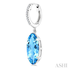 12X5 MM Evoque Gemstones Oval Shape Blue Topaz and 1/10 Ctw Round Cut Diamond Semi-Precious Earrings in 10K White Gold