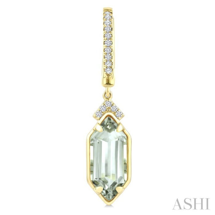12X5 MM Evoque Gemstones Hexagon Shape Green Amethyst and 1/6 Ctw Round Cut Diamond Semi-Precious Earrings in 10K Yellow Gold