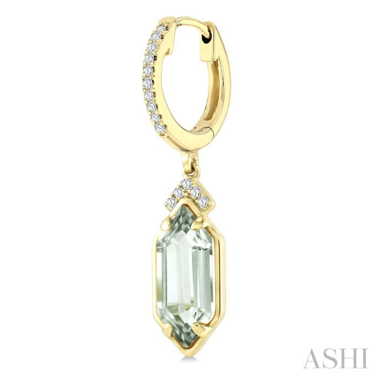 12X5 MM Evoque Gemstones Hexagon Shape Green Amethyst and 1/6 Ctw Round Cut Diamond Semi-Precious Earrings in 10K Yellow Gold