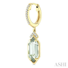 12X5 MM Evoque Gemstones Hexagon Shape Green Amethyst and 1/6 Ctw Round Cut Diamond Semi-Precious Earrings in 10K Yellow Gold