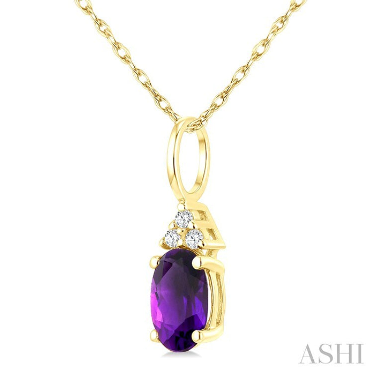 1/50 Ctw Oval Cut 6X4 MM Amethyst and Round Cut Diamond Semi Precious Pendant With Chain in 10K Yellow Gold