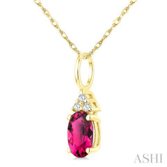 1/50 Ctw Oval Cut 6X4 MM Pink Tourmaline and Round Cut Diamond Semi-Precious Pendant With Chain in 10K Yellow Gold