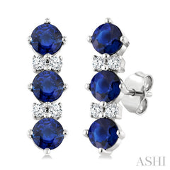 2.5 MM Round Shape Sapphire and 1/20 Ctw Round Cut Diamond Precious Earrings in 10K White Gold