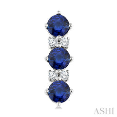 2.5 MM Round Shape Sapphire and 1/20 Ctw Round Cut Diamond Precious Earrings in 10K White Gold